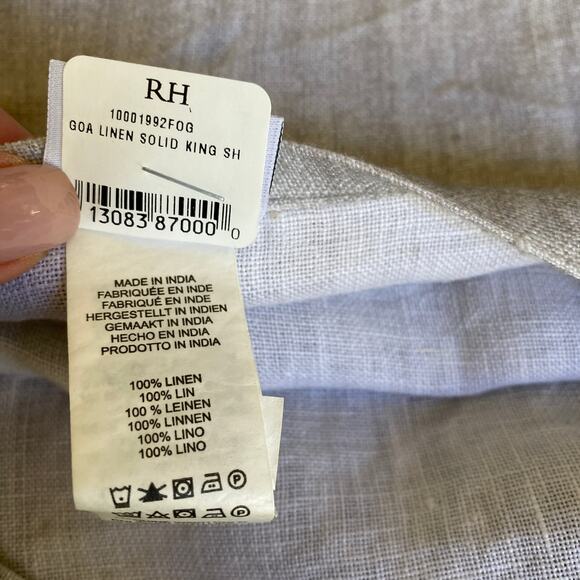 New with Tags 2 Restoration Hardware Linen King GOA Clay McLaurin King Shams Fog - Picture 3 of 5